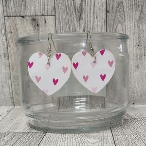 Artisan Pink and White Heart Earrings